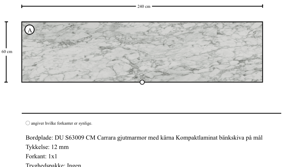 DU S63009 CM Carrara gjutmarmor med kärna Kompaktlaminat bänkskiva på mål